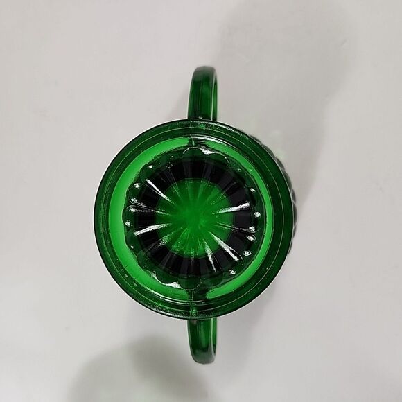 Set Of 4 Vtg Anchor Hocking Forest Green Bubble Glass (2) Cups + Cream & Sugar - Picture 15 of 16